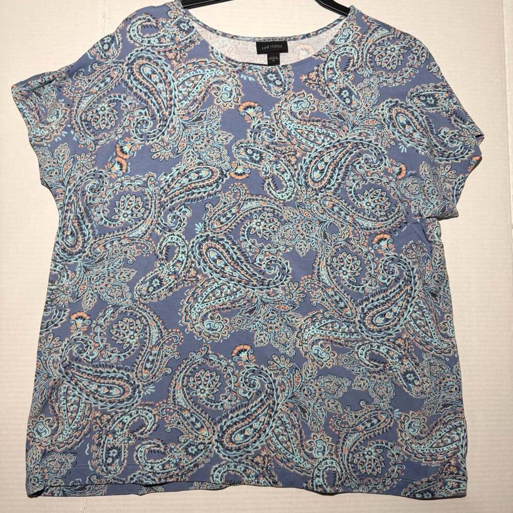 J.Jill Wearever Collection Top Size M Blue Paisley Short Sleeve Shirt